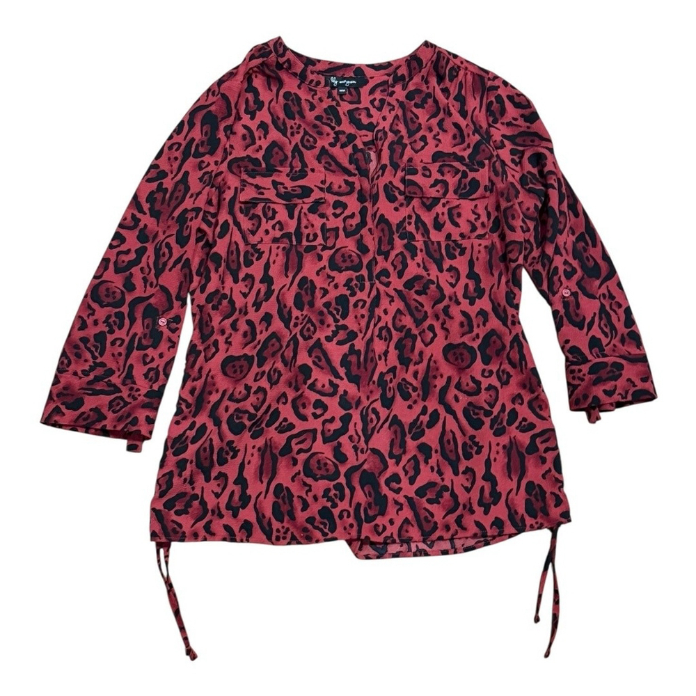Lily Morgan Blouse Womens Medium Animal Print Pocket Tunic Top Polyester Shirt